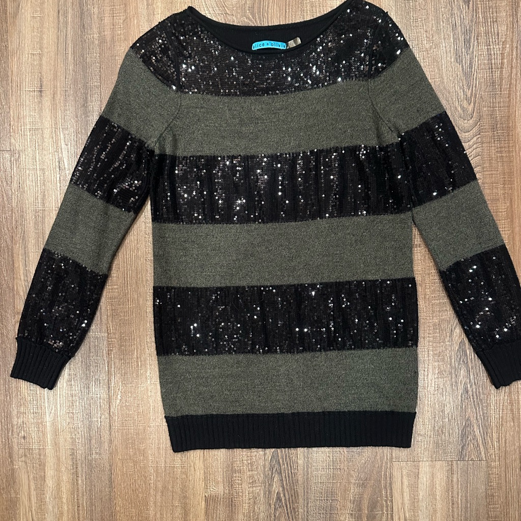 Alice + Olivia Black And Gray Sequin Sweater